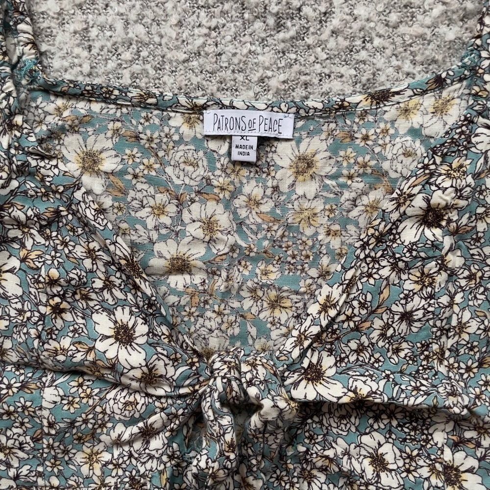 Floral Peasant Crop Top | Smocked Puff Sleeve Cottagecore Blouse XL - Picture 2 of 5